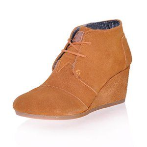 Toms Wedge Ankle Boots Wedge Lace-Up Suede Round-Toe Slip-On Desert Tan Size‎ W6